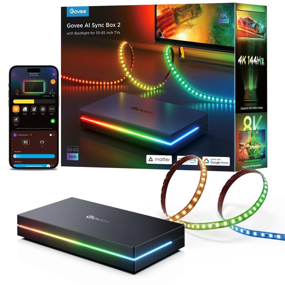 Govee AI Sync Box 2 with Backlight 55-65" TVs light strip + HDMI box Gaming